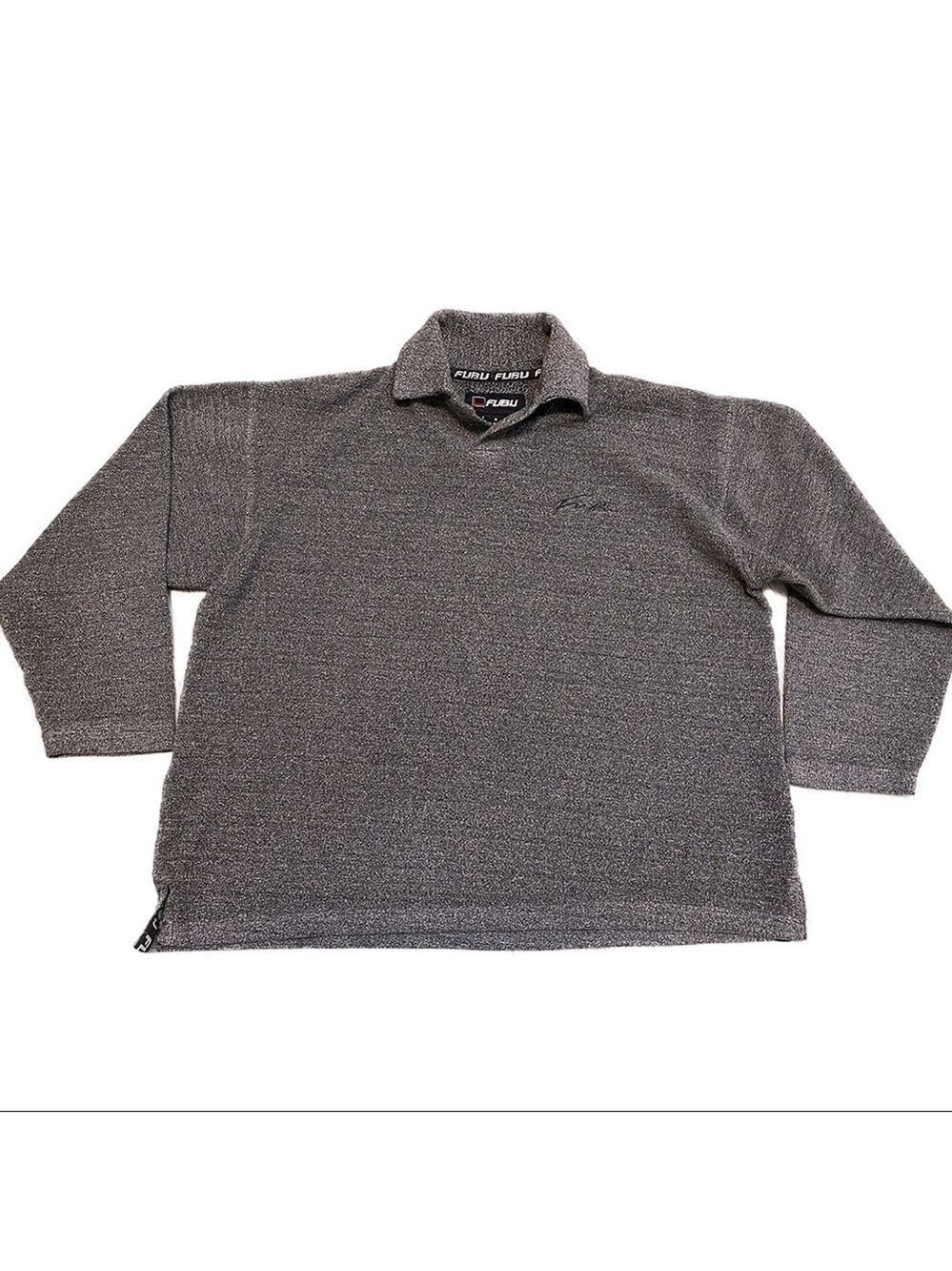 FUBU Vintage Fleece Collared Long Sleeve Streetwear Sweater - Mens Small
